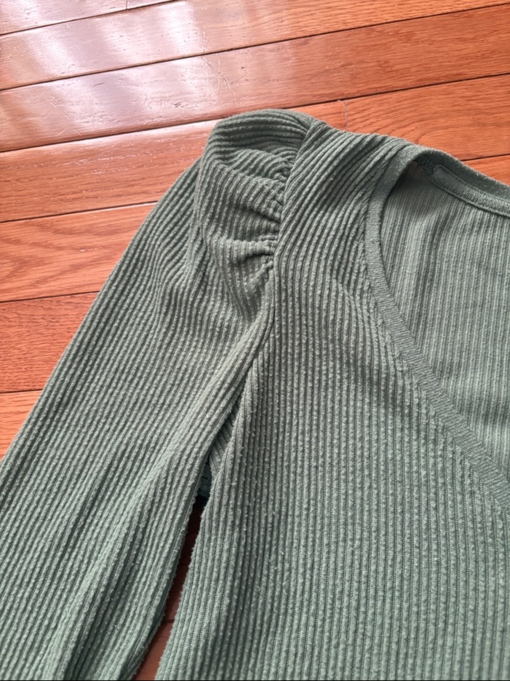 Nation LTD Ribbed V-Neck Long Sleeve Top in Sage Green - Picture 4 of 7